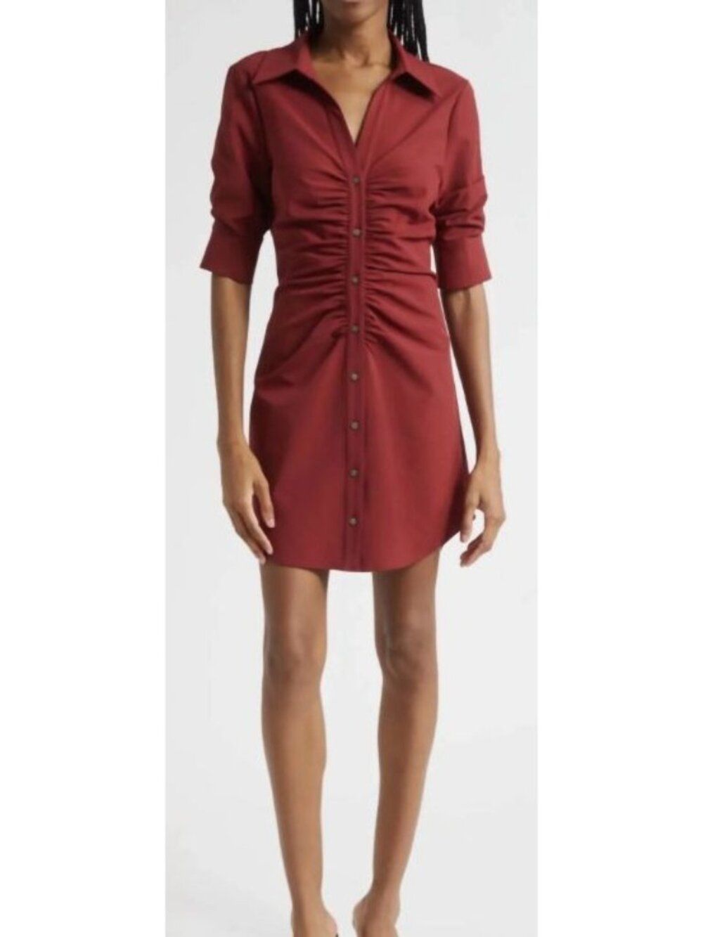 New Cinq à Sept Womens Red Ruched Button-Front Shirt Dress Size 12